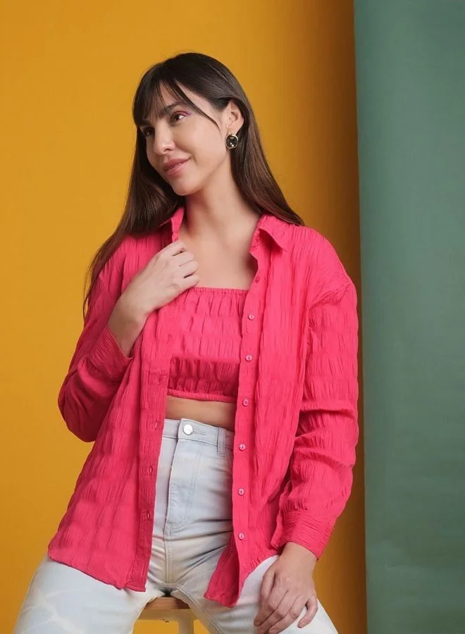 Women Oversized Fit Solid Round Neck Long Sleeve Oversized Shirt