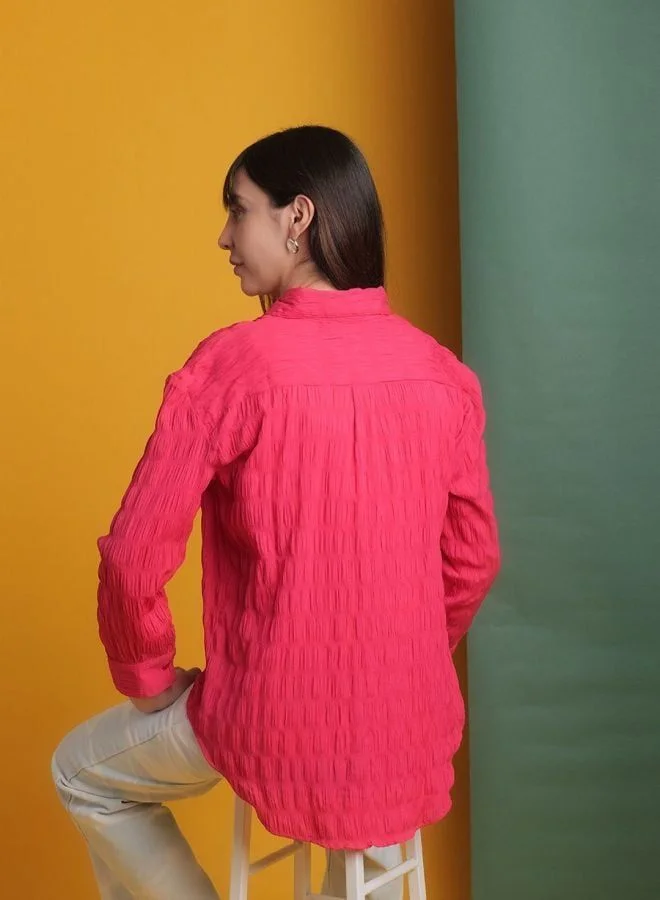 Freehand  Women Oversized Fit Solid Round Neck Long Sleeve Oversized Shirt  | Best Price UAE
