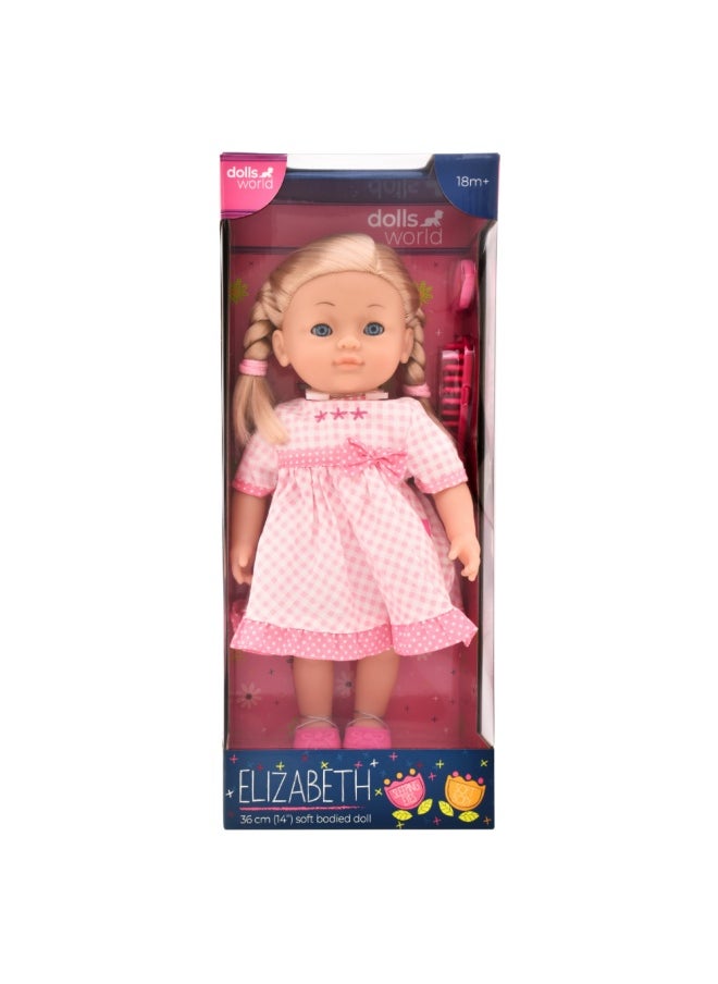 dolls world Elizabeth 14 inch Soft Doll Sleeping Eyes Outfit and Hair Accessories from Peterkin gift for kids of Age above 3 years  - Image 1