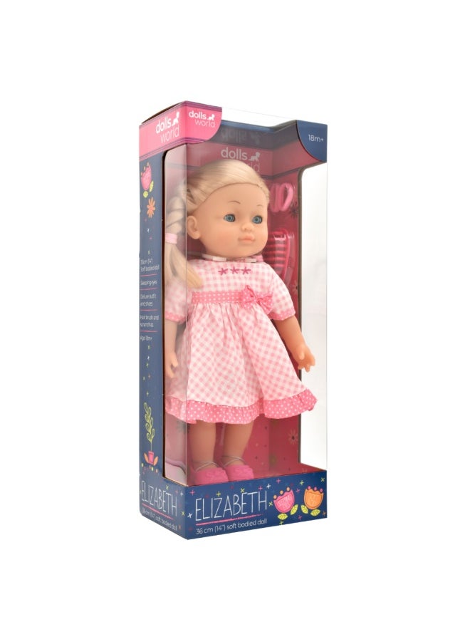 dolls world Elizabeth 14 inch Soft Doll Sleeping Eyes Outfit and Hair Accessories from Peterkin gift for kids of Age above 3 years  - Image 2