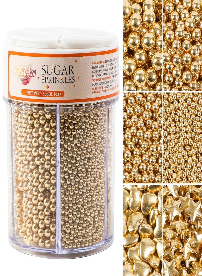 Kasvan Gold Pearl Sugar Sprinkles, 6 Sizes Mix for Cake Decorating, 230g, Ice Cream Toppings and Cookie Decorating, Wedding Party, Christmas Supplies (Gold) - Image 1