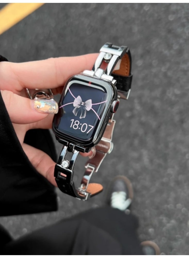 الجلد المعدني الفراشة مشبك الشريط الأسود مناسبة ل44MM (iWatch 4-6 / SE جيل) استخدام - Image 1