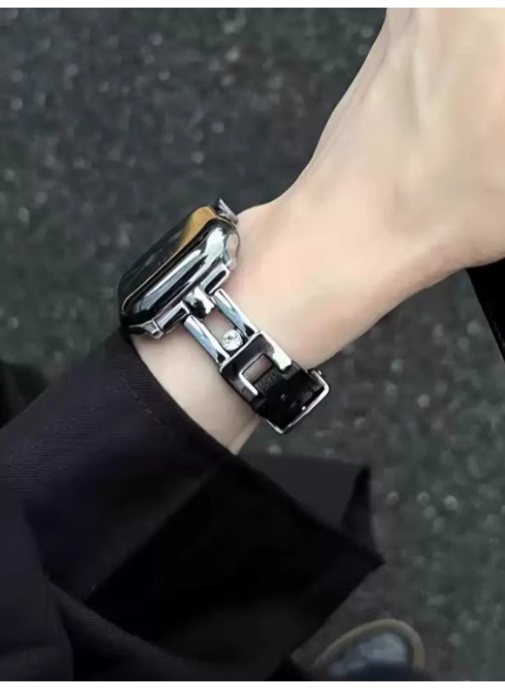 الجلد المعدني الفراشة مشبك الشريط الأسود مناسبة ل44MM (iWatch 4-6 / SE جيل) استخدام - Image 3