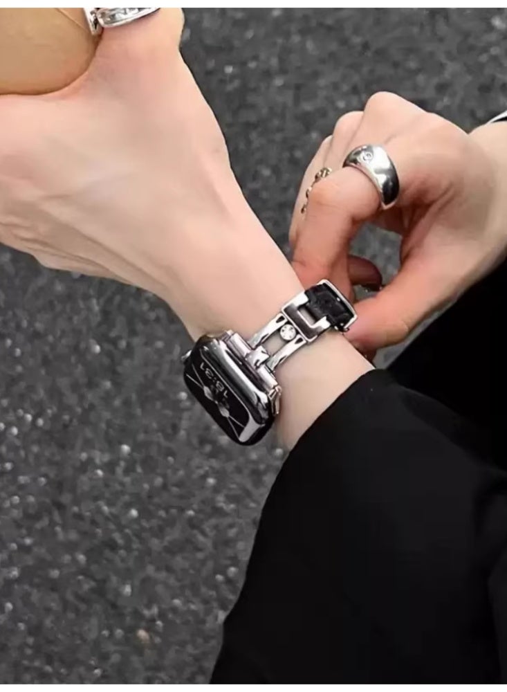 الجلد المعدني الفراشة مشبك الشريط الأسود مناسبة ل44MM (iWatch 4-6 / SE جيل) استخدام - Image 2