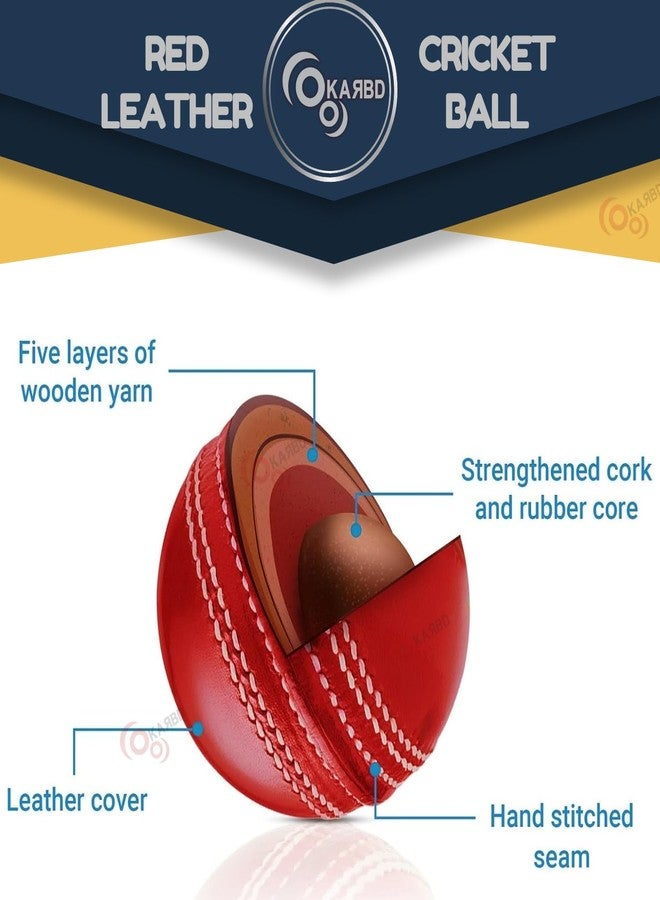 KARBD Cricket Ball Leather 4 Piece Professional Hand Stitching Seam Waterproof Coating Hard Season Ball for Practice and Tournament Club Matches (50+ Overs, Club Red) - Image 5