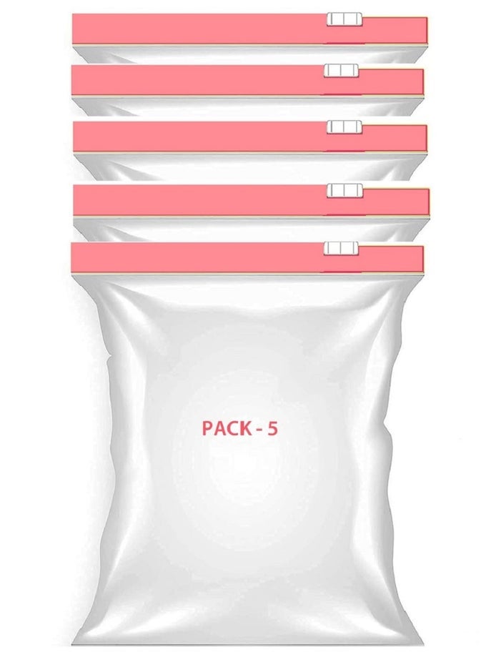 PACK OF 5 ZIPLOCK POUCH VEG BAG FOOD STORAGE REUSABLE BAG SAFE FOR FREEZER TRANSPARENT BPA FREE MULTIPURPOSE STORAGE BAG FRIDGE ZIPPER POUCHES BPA FREE SIZE11 X 12 PINK C3995