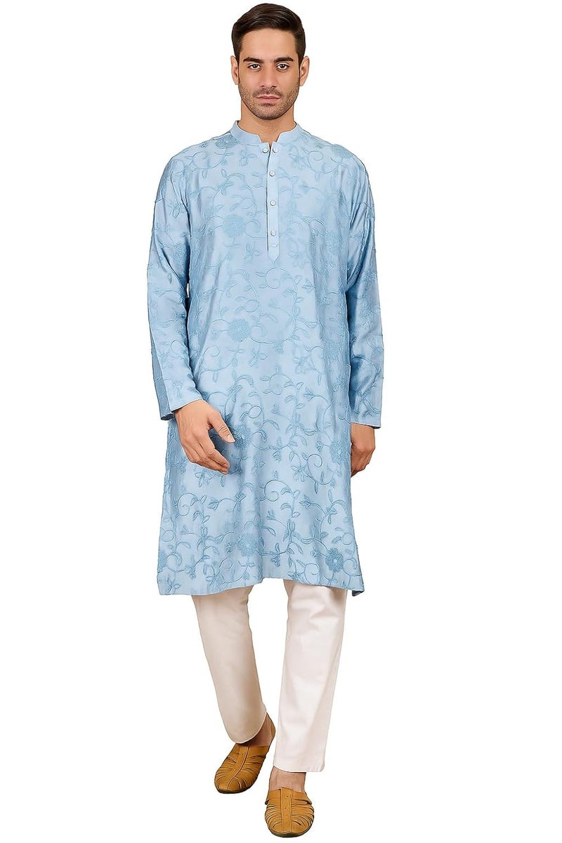 SWAGG INDIA قميص كورتا مزخرف بأزهار عادية من مزيج الرايون للرجال - Image 1