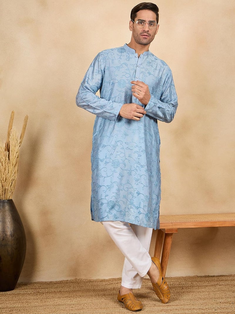 SWAGG INDIA قميص كورتا مزخرف بأزهار عادية من مزيج الرايون للرجال - Image 5