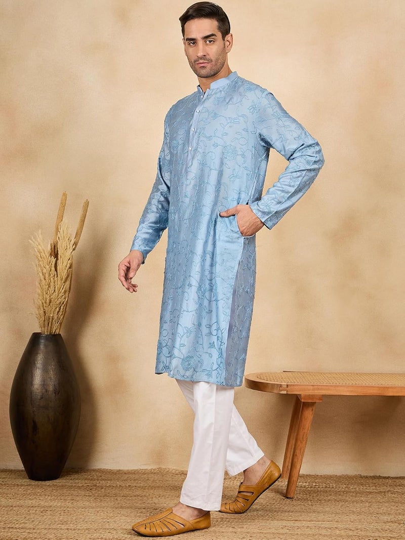 SWAGG INDIA قميص كورتا مزخرف بأزهار عادية من مزيج الرايون للرجال - Image 3