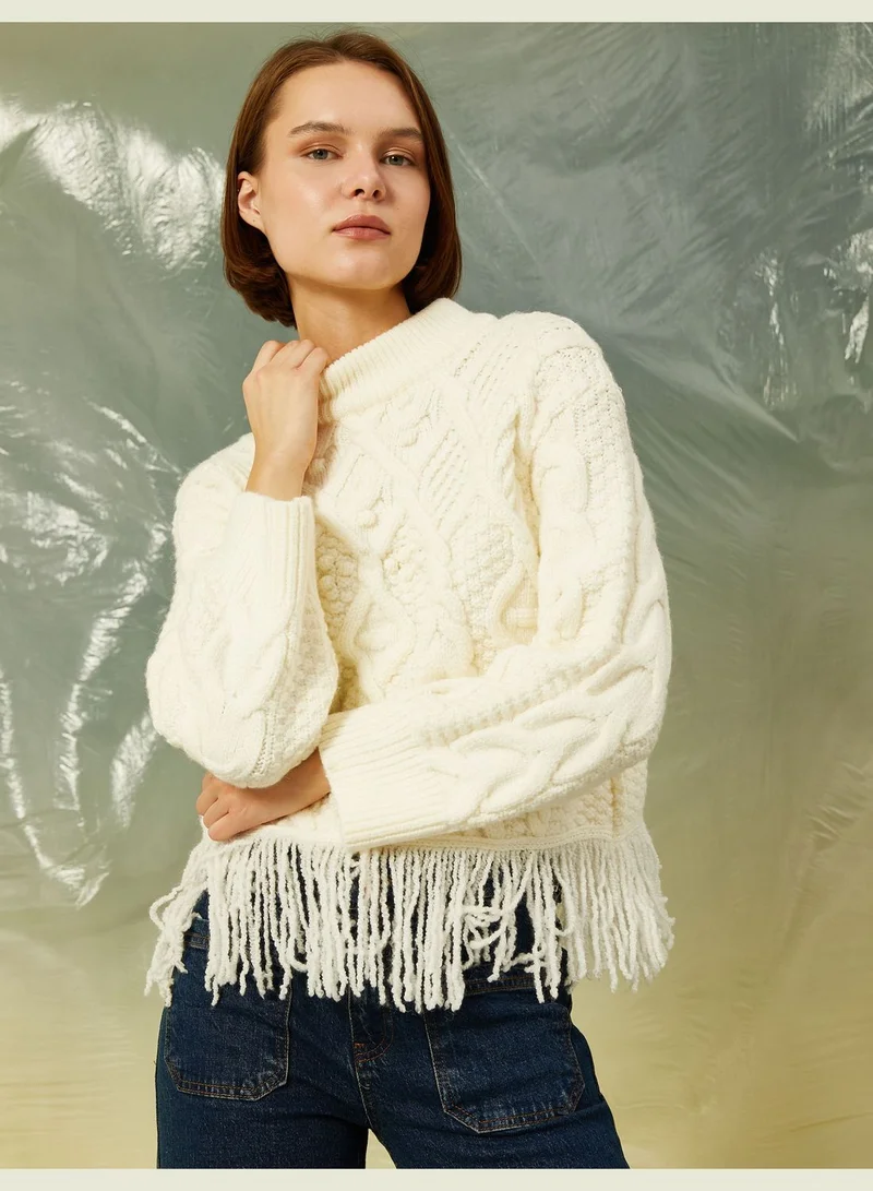كوتون Tassel Detail Knitted Sweater