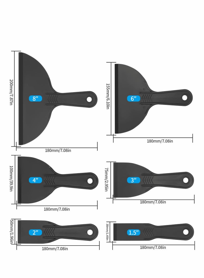 Excefore 6 Pcs Plastic Putty Knife Set, Paint Scrapers Tools, Putty Filler Spatula Scraper for Spackling, Patching, Decals, Wallpaper, Remover Sticker, Car Painting Spatula Knife Scrapers - Black - Image 2