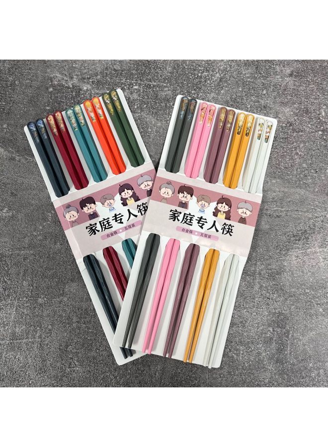 Chopsticks Experts, Ten Pairs Of Trendy Chopsticks, High Temperature Resistant Household Gift Alloy Chopsticks, One-piece Delivery, Group Purchase-Color:National Style Ten-color Ten-pair Opp Bag  - Image 1
