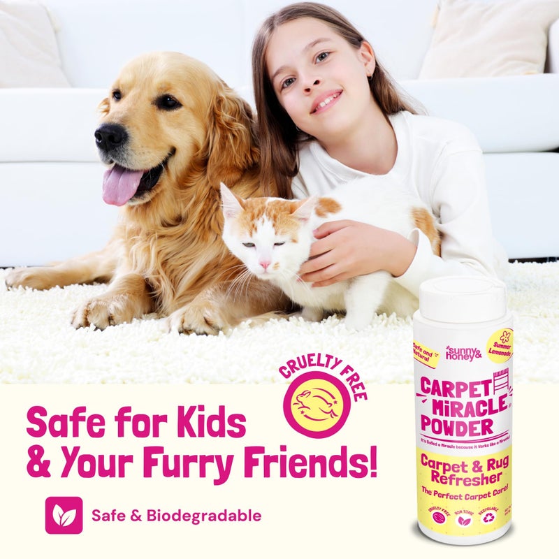 Sunny & Honey Carpet Freshener Powder - 20 oz, Summer Lemonade Scent - Dry Carpet Cleaner with No Residue - Pet & Kid Safe Upholstery Cleaner - Natural Rug Powder Formula - Image 4