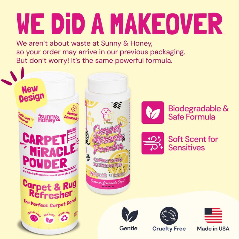 Sunny & Honey Carpet Freshener Powder - 20 oz, Summer Lemonade Scent - Dry Carpet Cleaner with No Residue - Pet & Kid Safe Upholstery Cleaner - Natural Rug Powder Formula - Image 2