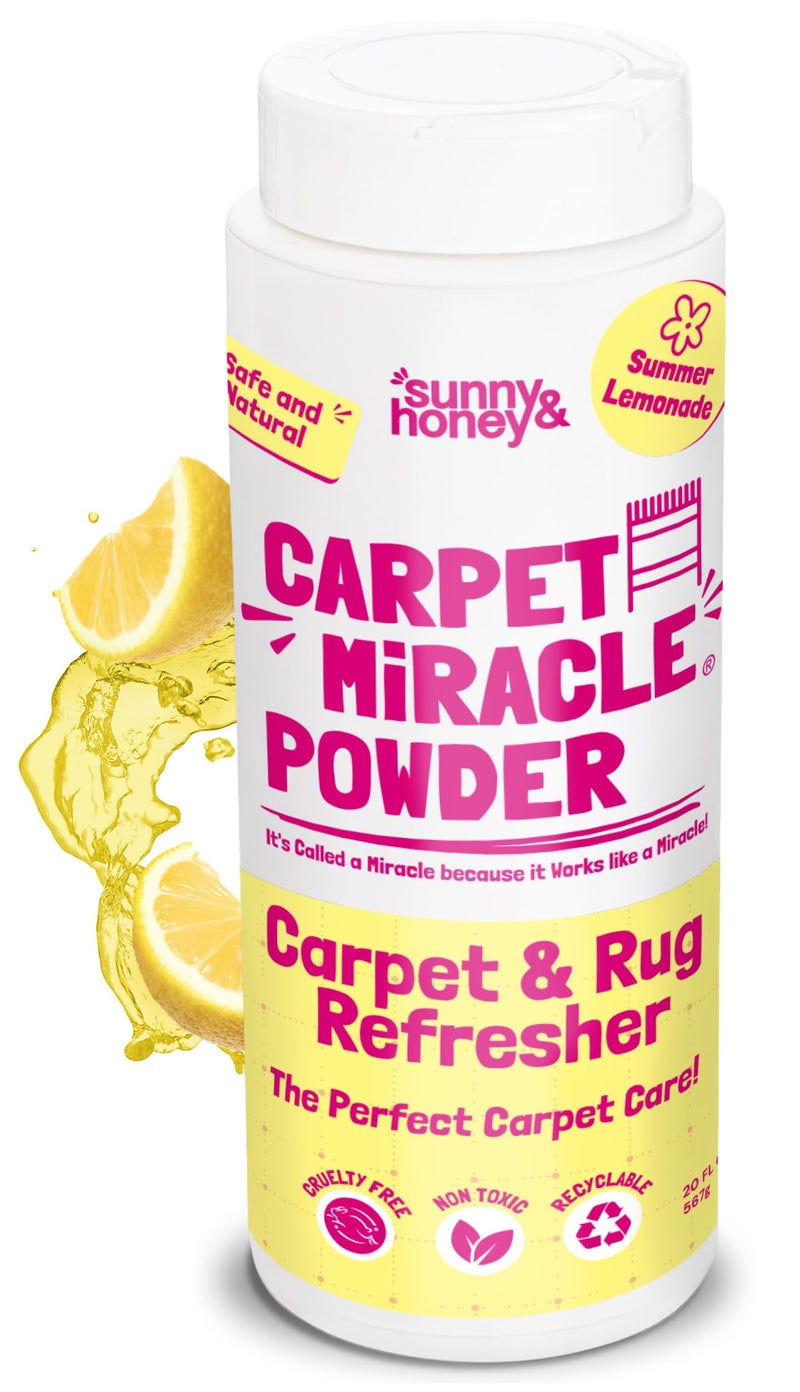 Sunny & Honey Carpet Freshener Powder - 20 oz, Summer Lemonade Scent - Dry Carpet Cleaner with No Residue - Pet & Kid Safe Upholstery Cleaner - Natural Rug Powder Formula - Image 1