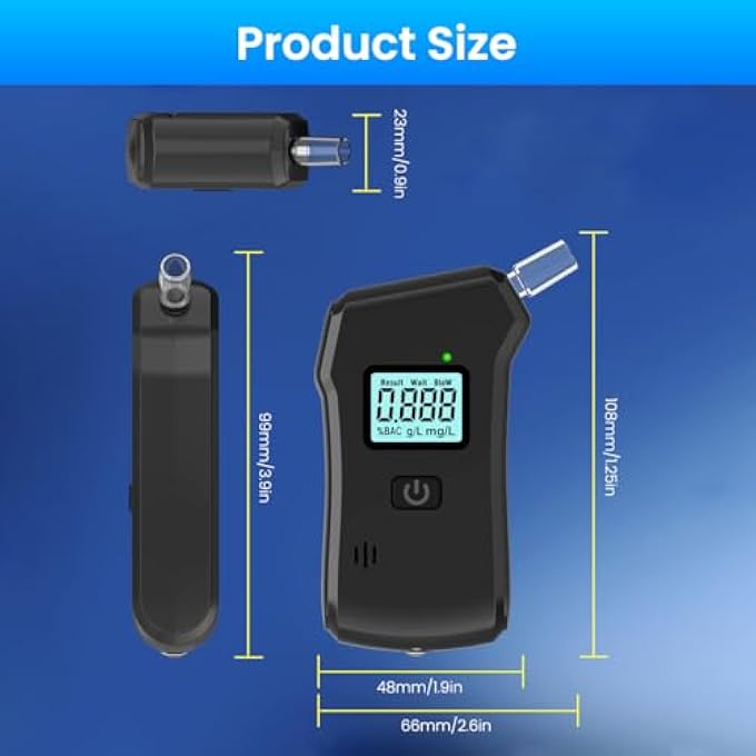 rayihni Breathalyzer, High-Accuracy Professional Alcohol Tester, with LCD Alcohol and Sound Alarm Portable Breathalyzer, with 5 Reusable Mouthpieces Ideal for Personal & Professional Use - Image 3