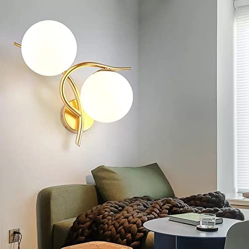 Desidiya Gold Modern Dual Globe Wall Lamp Light for Bedroom Living Dining Room Bulb not Included Pack of 1 - Image 2