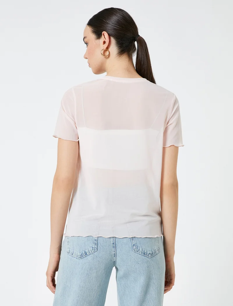 KOTON Transparent T-Shirt with Stone Detail Short Sleeve