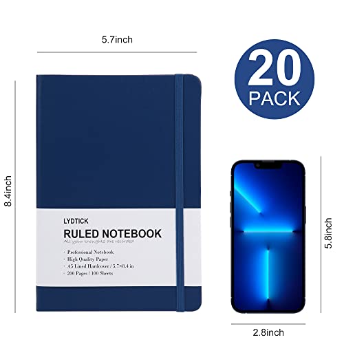 LYDTICK 20 Pack Journals for Writing College Ruled Notebooks Journal in Bulk, Hardcover Notebooks (200Pages) for Note Talking, Lined Bullet Journals for Home School Office, 5.7"x8.4", 5 Colors - Image 2