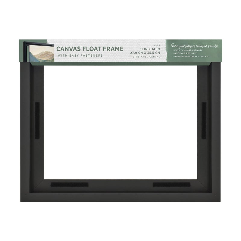 MCS Canvas Float Frames 11x14 Frame Black Frame for Finished Canvases Vertical  Horizontal Wall Hanging Large Frame with Adhesive for Canvas Paintings 1Pack