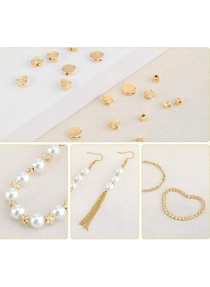 SYOSI Loose Beads, SYOSI 1200 Pieces Spacer Beads Set Star Round Ball Beads, Faceted Spacer Beads, Heart Beads, Flower Beads Flat Disc Beads for Bracelet Earring Necklace Jewelry Making (Gold) - Image 2
