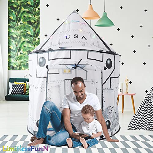 LimitlessFunN Space Rocket Ship Pop Up Kids Play Tent Includes Star Lights Carrying Case Children Indoor Castle Playhouse for Boys Toddlers 41 D x 41 W x 53 H - Image 5