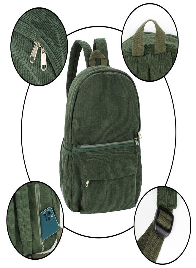 Lobagve Corduroy Backpack Large College Backpack Casual Bookbag Laptop Backpack Computer Bag Travel Daypack for Women Men,Green - Image 5