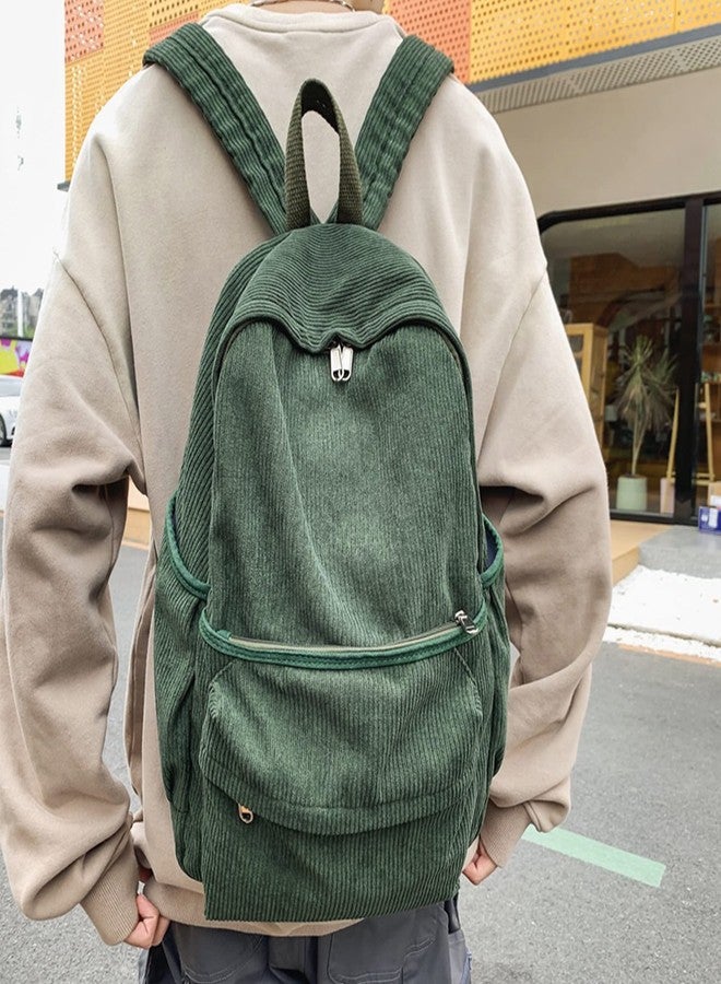 Lobagve Corduroy Backpack Large College Backpack Casual Bookbag Laptop Backpack Computer Bag Travel Daypack for Women Men,Green - Image 2