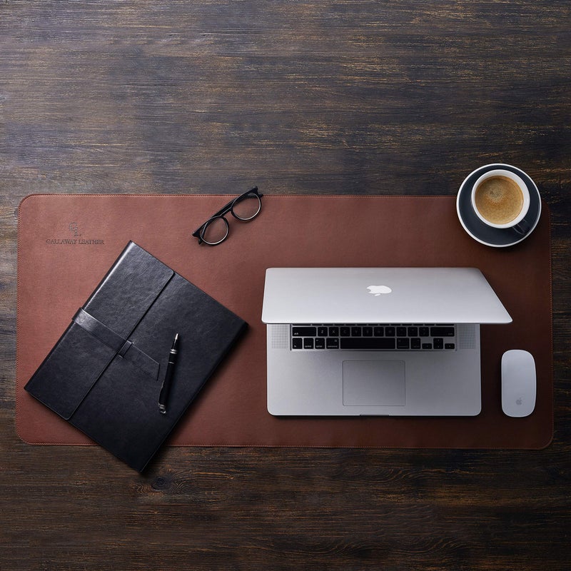 Gallaway Leather Mat, Office Desk Pad, Large 36" x 17" Dark Brown, Desk Mats on Top of Desks, Gift Ready Elegant Computer Cover Desk Pad Protector PU Leather - Image 3
