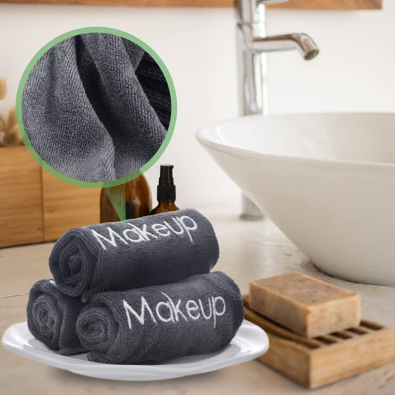 Shimeyao 20 Pack Makeup Washcloths Gray Microfiber Makeup Towels Face Washcloth 13x13 Inch Soft Washable Remover Cloths Quick Dry Embroidery Wash Cloths for Women Cleansing, Travel Hotel - Image 4