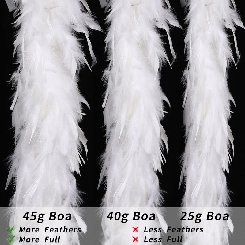 Larryhot 45g White Feather Boa - 2 Yards Turkey Boa Feathers for Party Bulk,Christmas,Wedding Centerpieces,Costume,Concert,Pet and Home Decoration(45g-White) - Image 4