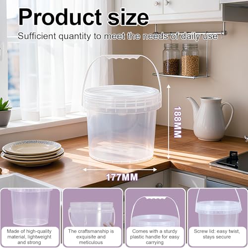 UMETASS 4 Pack 1 Gallon Food Grade Plastic Buckets with Screw Lids & Handle, Reusable Storage Containers for Snacks, Salad, Sauce - Clear Freezer Safe Bucket Set - Image 4