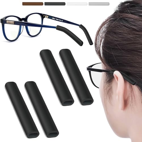 IYOOH 2 Pairs Silicone Glasses Ear Cushion, Eye Glasses Ear Grippers Anti Slip, Rubber Ear Pieces Non Slip, Soft Eyeglass Ear Cushions for Pain, Temple Sleeves Tips Ear Pads for Preventer (Black) - Image 1