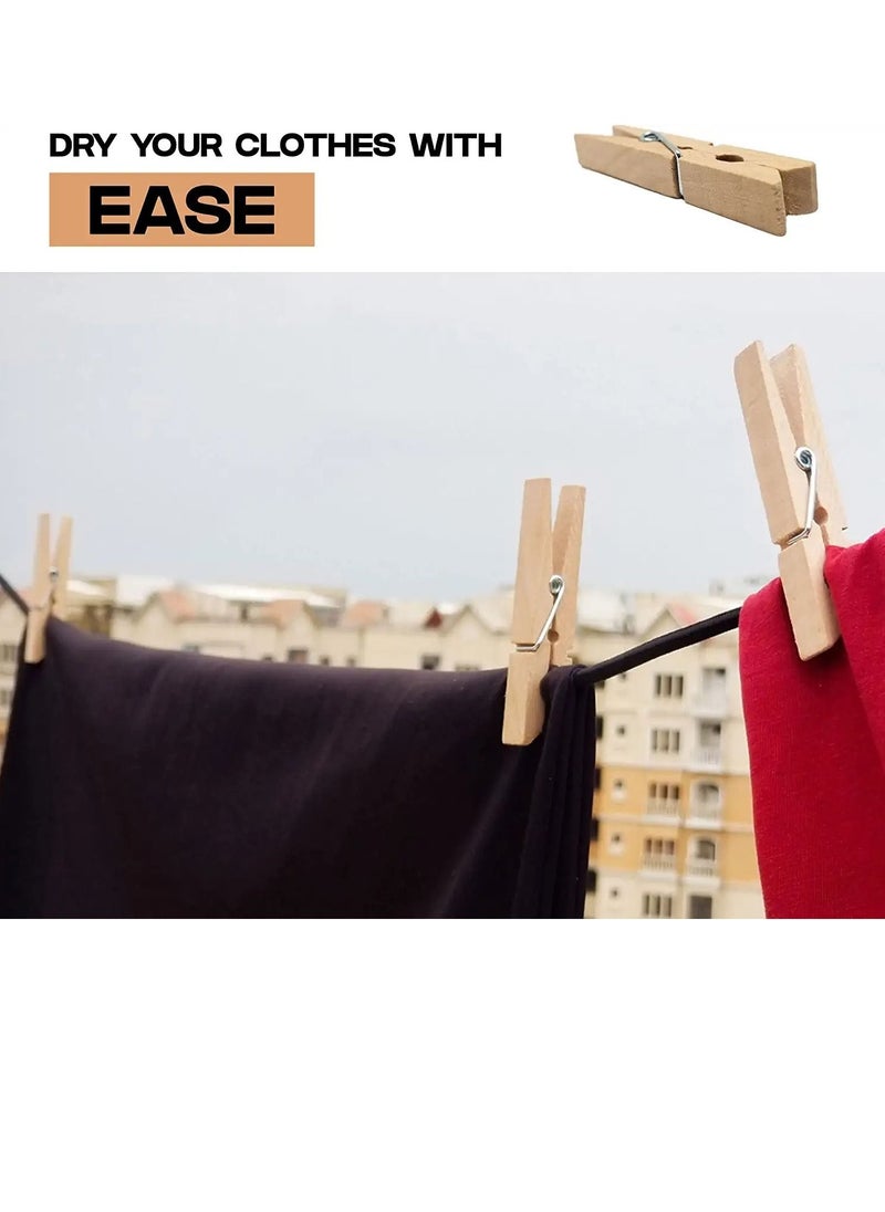 PAMEER - 20-Piece Wooden Clothespins Natural Bamboo Clothes Pegs Anti Rust and Moisture Resistant Wooden Craft Pins Durable Clothing Clips with Strong Grip Holders for Laundry Cloth Drying. - Image 1