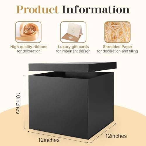 Donyang Gift Box 12x12x10 inches Large Black Gift Boxes for Presents with Lids Birthday Box Groomsman Proposal Box for Wedding Valentines Day Mothers Day Halloween Christmas Gift Packging - Image 3
