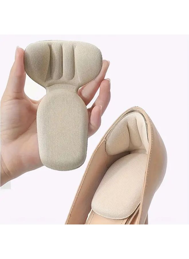 Pair Of Beige Heel Grips For Women Ergonomic Heel Cushion Pads With Breathable Fabric Non Slip Support For High Heels And Flats Half Size Adjusters For Comfort - Image 1
