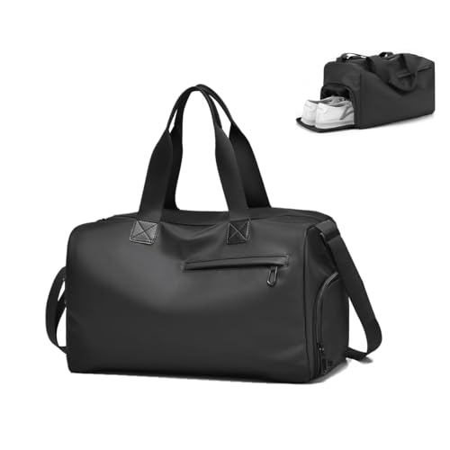 GUSTAVE® Waterproof PU Leather Gym Bag for Men, 19L Travel Duffle Bags for Travelling with Shoe Compartment, Wet Pocket, Adjustable Shoulder Strap, Overnight Carry On - Image 1