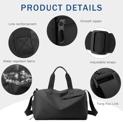 GUSTAVE® Waterproof PU Leather Gym Bag for Men, 19L Travel Duffle Bags for Travelling with Shoe Compartment, Wet Pocket, Adjustable Shoulder Strap, Overnight Carry On - Image 4