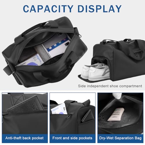 GUSTAVE® Waterproof PU Leather Gym Bag for Men, 19L Travel Duffle Bags for Travelling with Shoe Compartment, Wet Pocket, Adjustable Shoulder Strap, Overnight Carry On - Image 5