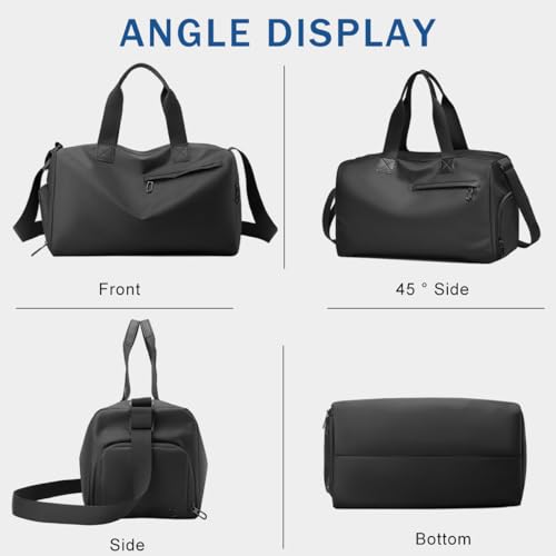 GUSTAVE® Waterproof PU Leather Gym Bag for Men, 19L Travel Duffle Bags for Travelling with Shoe Compartment, Wet Pocket, Adjustable Shoulder Strap, Overnight Carry On - Image 2