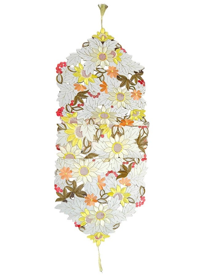 AMZALI Embroidered Table Runner 72 inches Long, Summer Autumn Fall Decorative Cutwork Sunflower Floral Dresser Scarf Runner for Holiday Home Kitchen Dining Tabletop Decoration (15"×72") - Image 5