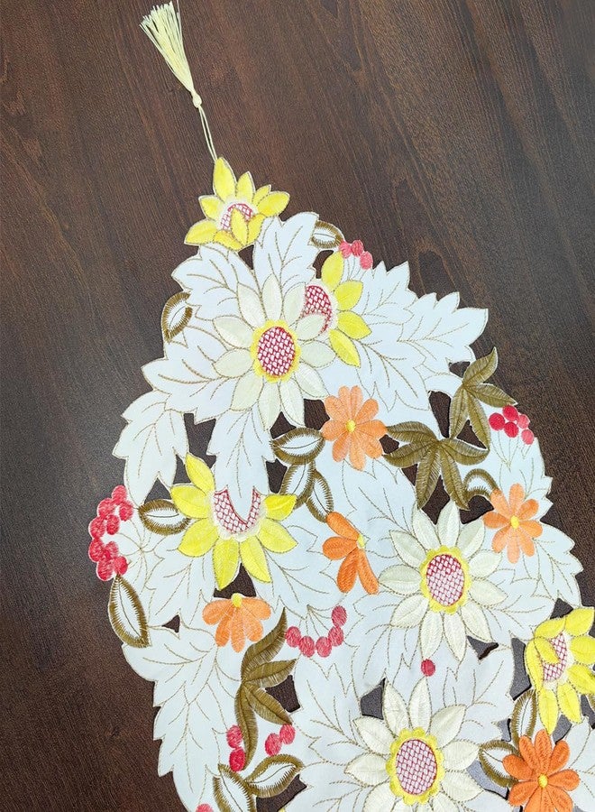 AMZALI Embroidered Table Runner 72 inches Long, Summer Autumn Fall Decorative Cutwork Sunflower Floral Dresser Scarf Runner for Holiday Home Kitchen Dining Tabletop Decoration (15"×72") - Image 3