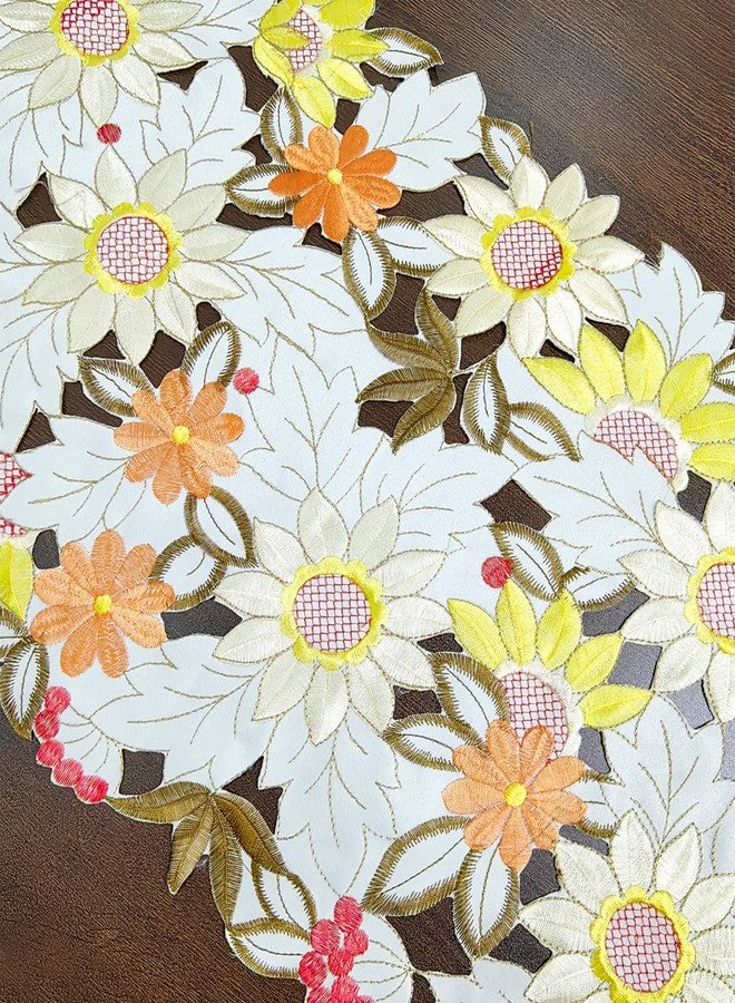 AMZALI Embroidered Table Runner 72 inches Long, Summer Autumn Fall Decorative Cutwork Sunflower Floral Dresser Scarf Runner for Holiday Home Kitchen Dining Tabletop Decoration (15"×72") - Image 4