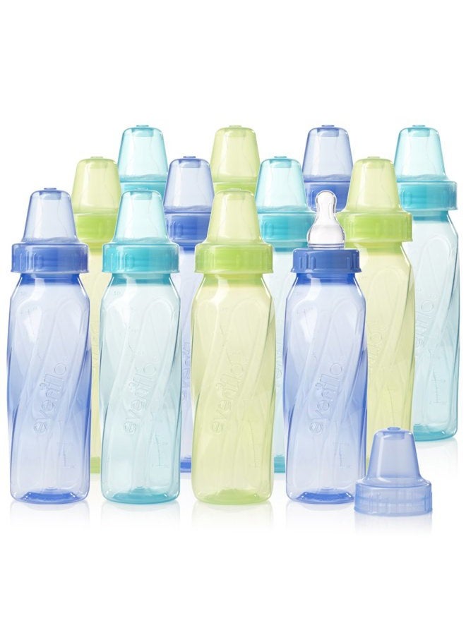 evenflo Feeding Classic Tinted Plastic Standard Neck Bottles for Baby, Infant and Newborn - Teal/Green/Blue, 8 Ounce (Pack of 12) - Image 1