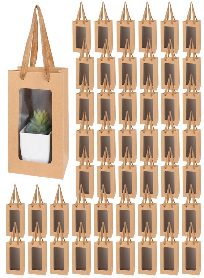 mekueeex 50 Pieces Paper Gift Bag with Transparent Clear Window 7.9 x 5.9 x 3.9 Inch Kraft Bags with Handles for Bridal Baby Shower Graduate Father Day Birthday Party Supplies(Brown) - Image 1