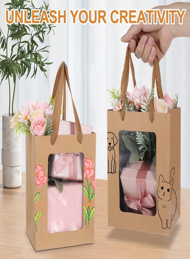 mekueeex 50 Pieces Paper Gift Bag with Transparent Clear Window 7.9 x 5.9 x 3.9 Inch Kraft Bags with Handles for Bridal Baby Shower Graduate Father Day Birthday Party Supplies(Brown) - Image 3