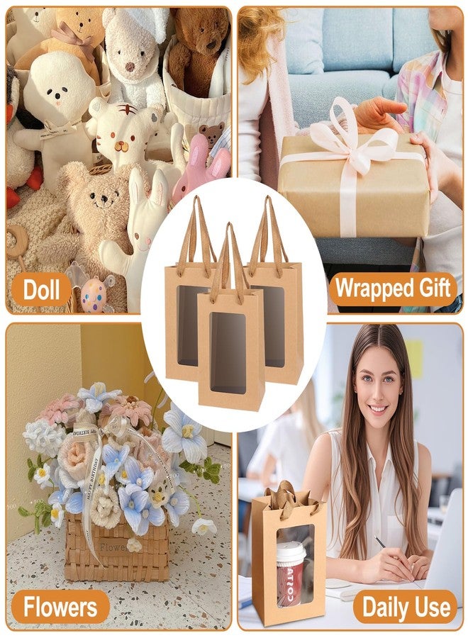 mekueeex 50 Pieces Paper Gift Bag with Transparent Clear Window 7.9 x 5.9 x 3.9 Inch Kraft Bags with Handles for Bridal Baby Shower Graduate Father Day Birthday Party Supplies(Brown) - Image 4