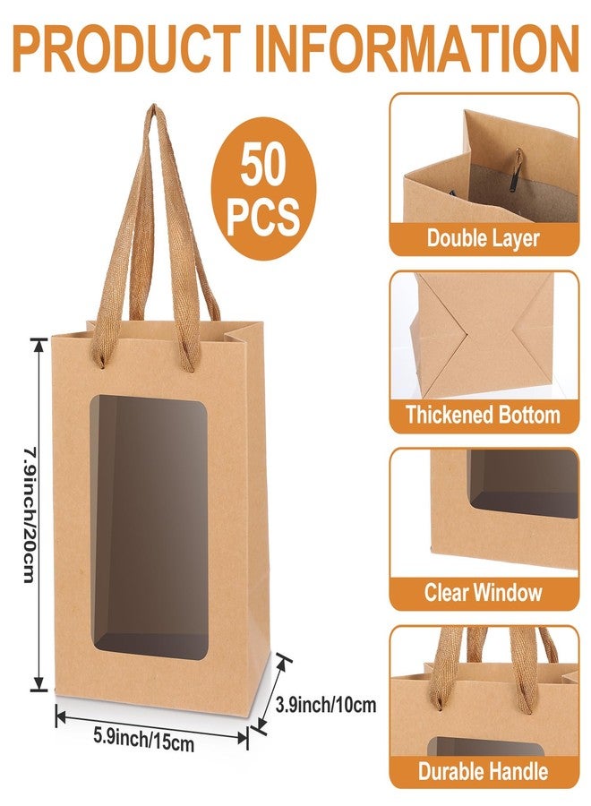 mekueeex 50 Pieces Paper Gift Bag with Transparent Clear Window 7.9 x 5.9 x 3.9 Inch Kraft Bags with Handles for Bridal Baby Shower Graduate Father Day Birthday Party Supplies(Brown) - Image 2