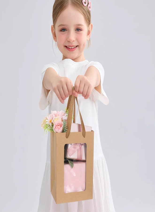 mekueeex 50 Pieces Paper Gift Bag with Transparent Clear Window 7.9 x 5.9 x 3.9 Inch Kraft Bags with Handles for Bridal Baby Shower Graduate Father Day Birthday Party Supplies(Brown) - Image 5