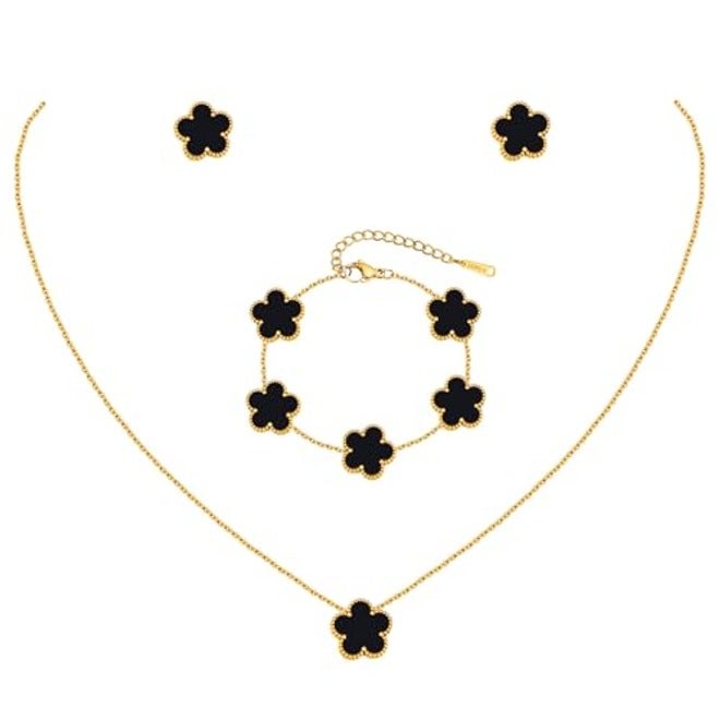MPRAINBOW Gold Necklaces Bracelets Earring Set - 18K Gold Plated Flower Bracelet, Stainless Steel Non-Tarnish Floral Pendant Stud Jewelry Sets, Christmas Birthday Lucky Gift for Her Mom Wife Daughter Girlfriend - Image 1